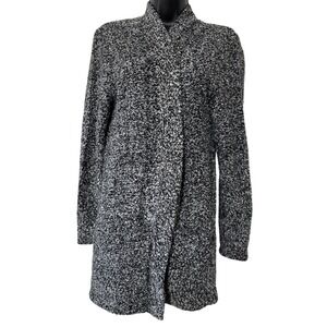 Zara Man Marled Knit Long Cardigan Sweater Black White Grey Size M